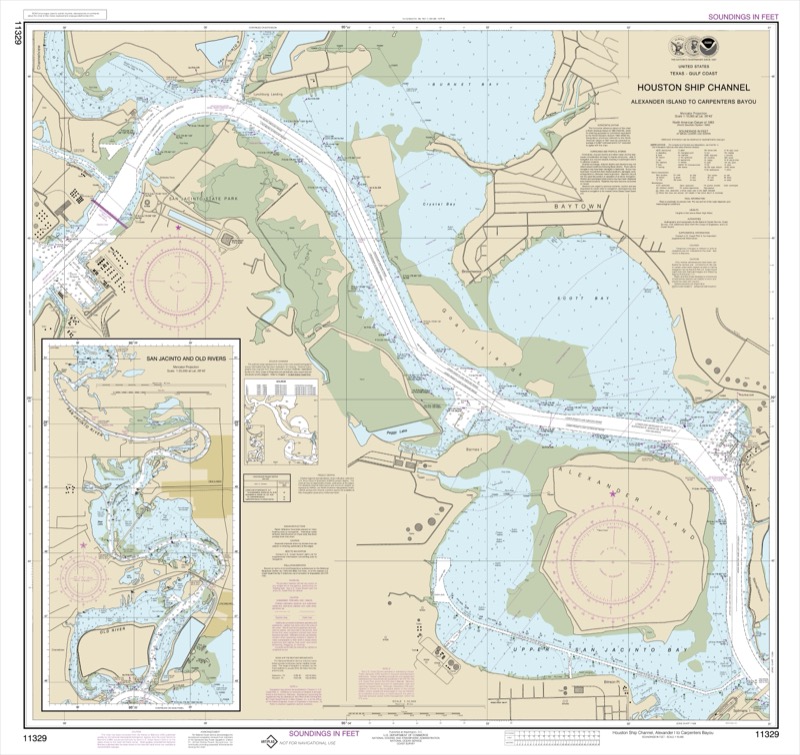 Houston Ship Channel Alexander Island to Carpenters bayou; San Jacinto and Old Rivers - <i>Chart #11329</i>