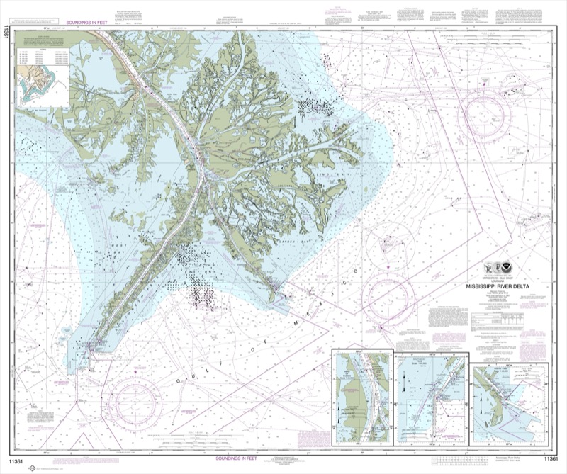Mississippi River Delta, Southwest Pass, South Pass, Head of Passes - <i>Chart #11361</i>