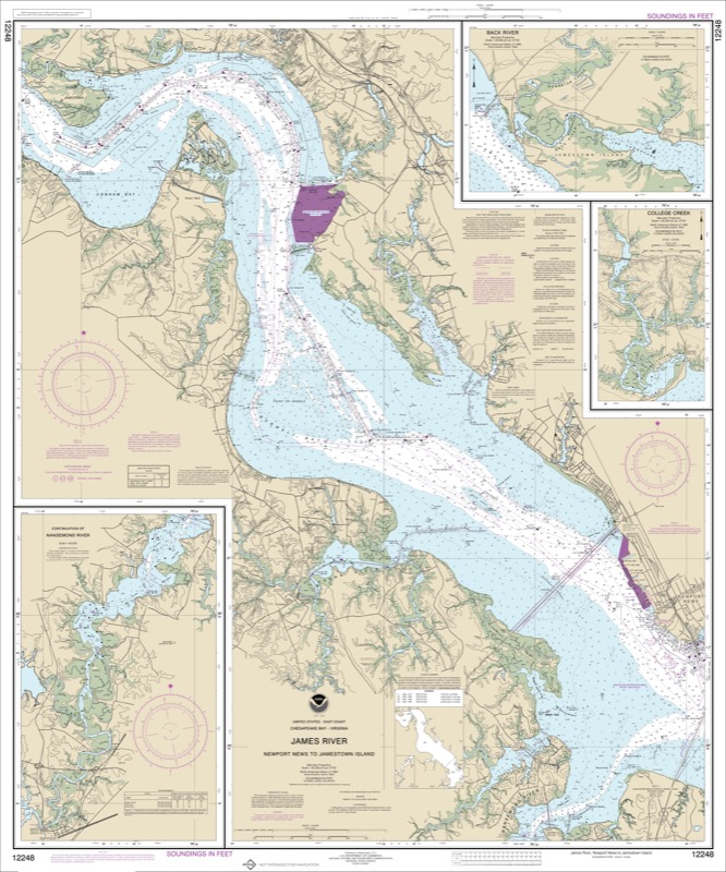 James River Newport News to Jamestown Island; Back River and College Creek - <i>Chart #12248</i>