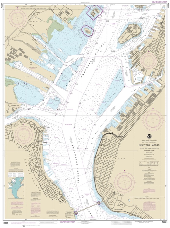 New York Harbor Upper Bay and Narrows Anchorage Chart - <i>Chart #12334</i>