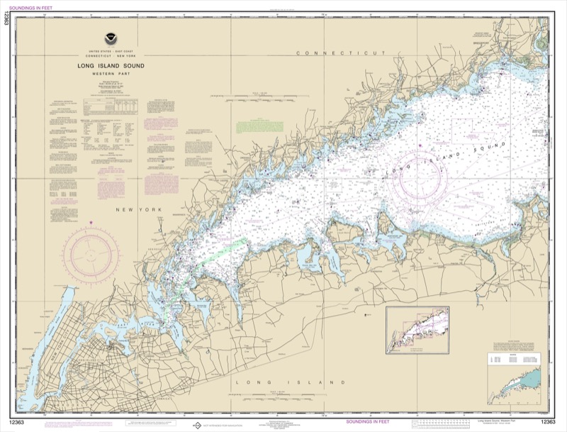 Long Island Sound: Western Part: N Shore: NYC East to Bridgeport/Housatonic + S shore: NYC East to Crane - <i>Chart #12363</i>
