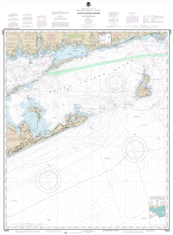 Block Island Sound and Approaches Includes 6” of te,t at top of chart - <i>Chart #13205</i>