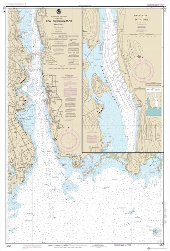New London Harbor and Vicinity Bailey Point to Smith Cove Inset (Upriver) - <i>Chart #13213</i>