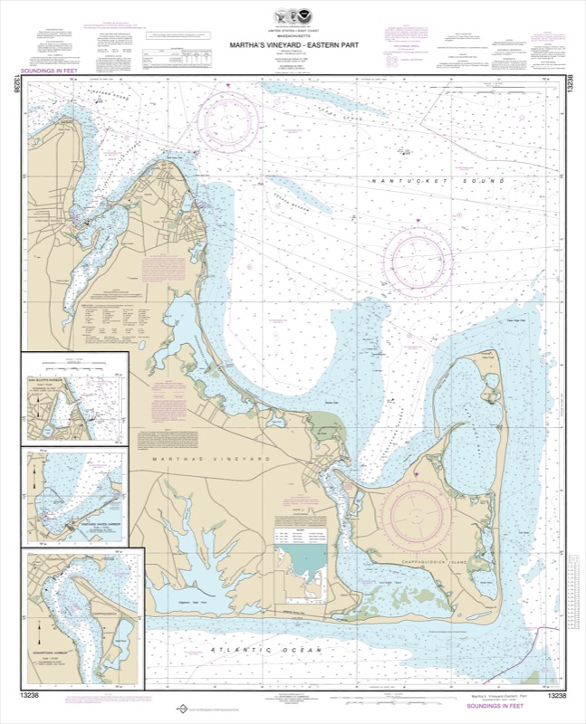 Martha’s Vineyard Eastern Part, Oak Bluffs Harbor, Vineyard Haven Harbor, Edgartown Harbor - <i>Chart #13238</i>