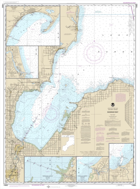 Saginaw Bay, Port Austin Harbor, Caseville Harbor, Entrance to Au Sable River, Sebewaing Harbor, Tawas Harbor - <i>Chart #14863</i>