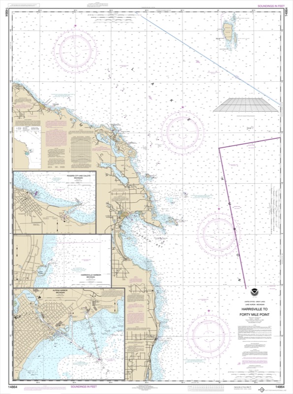 Harrisville to Forty Mile Point, Harrisville Harbor, Alpena, Rogers City and Calcite - <i>Chart #14864</i>