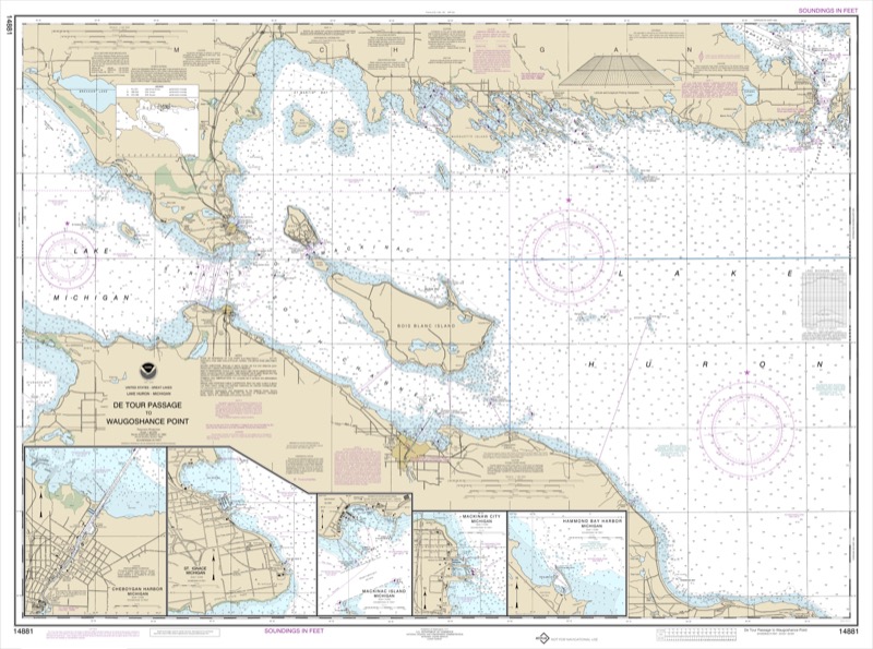 Detour Passage to Waugoshance Pt. Hammond Bay Harbor, Mackinac Island, Cherboygan, Mackinac City, St. Ignace - <i>Chart #14881</i>