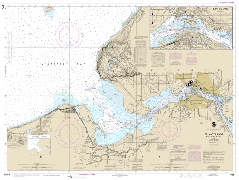 St. Mary's River, Head of Lake Nicolet to Whitefish Bay, Sault Ste. Marie - <i>Chart #14884</i>
