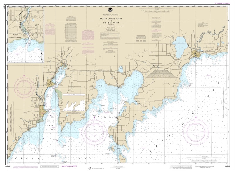 Dutch Johns Point to Fishery Point, including Big Bay de Noc and Little Bay de Noc, Manistique - <i>Chart #14908</i>