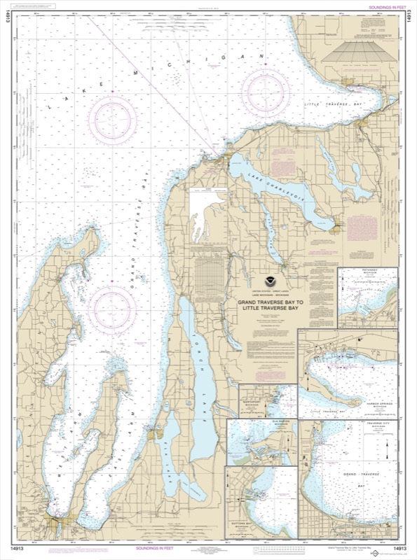 Grand Traverse Bay to Little Traverse Bay, Harbor Springs, Petosky, Elk Rapids, Suttona Bay, Northport, Traverse City - <i>Chart #14913</i>