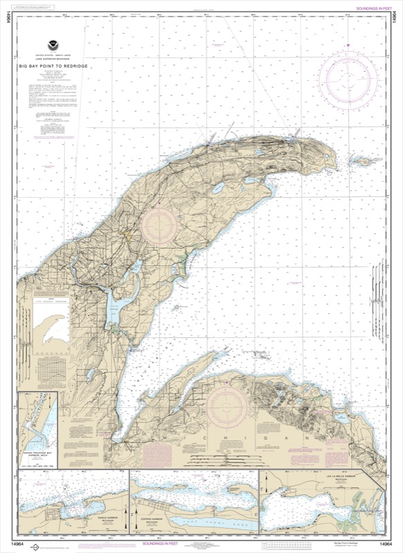 Big Bay Point to Redridge, Grand Traverse Bay Harbor, Lac La Belle Harbor, Copper and Eagle Harbors - <i>Chart #14964</i>