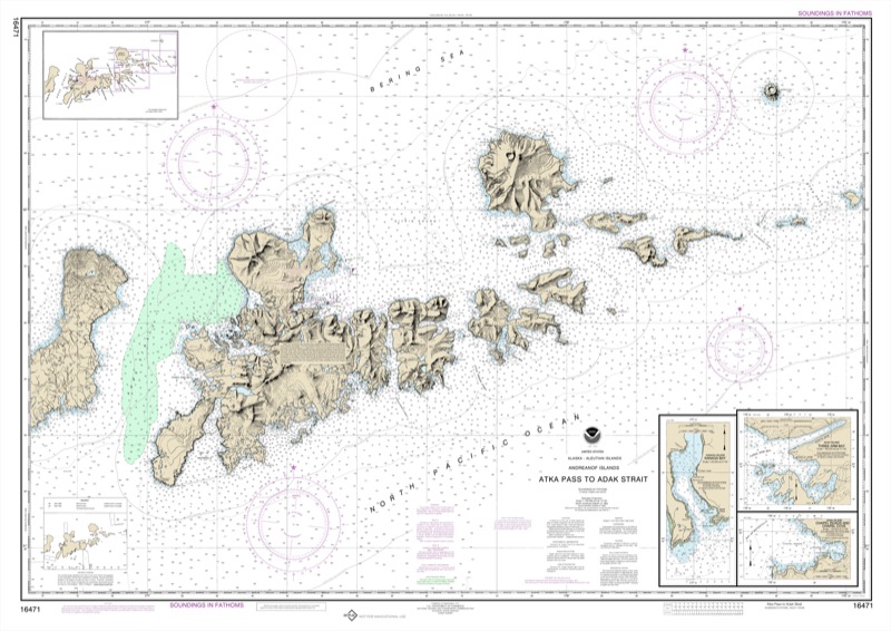 Atka Pass to Adak Strait;Three Arm Bay, Adak Island;Kanaga Bay, Kanaga Island;Chapel Roads and Chapel Cove, Adak Island - <i>Chart #16471</i>