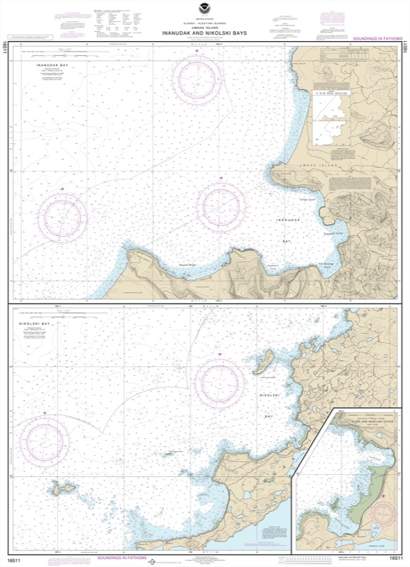 Inanudak Bay and Nikolski Bay, Umnak Island, River and Mueller Coves - <i>Chart #16511</i>