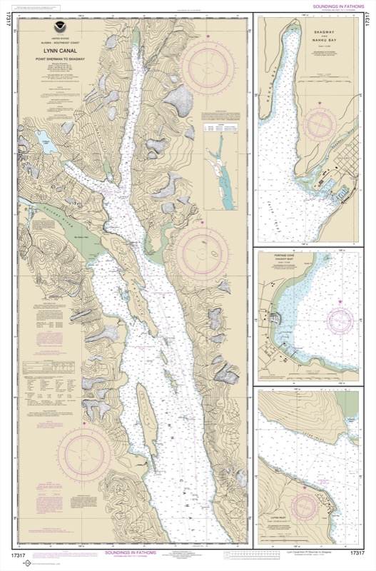 Lynn Canal Point Sherman to Skagway, Lutak Inlet, Skagway and Nahku Bay Portage Cove, Chilkoot Inlet - <i>Chart #17317</i>