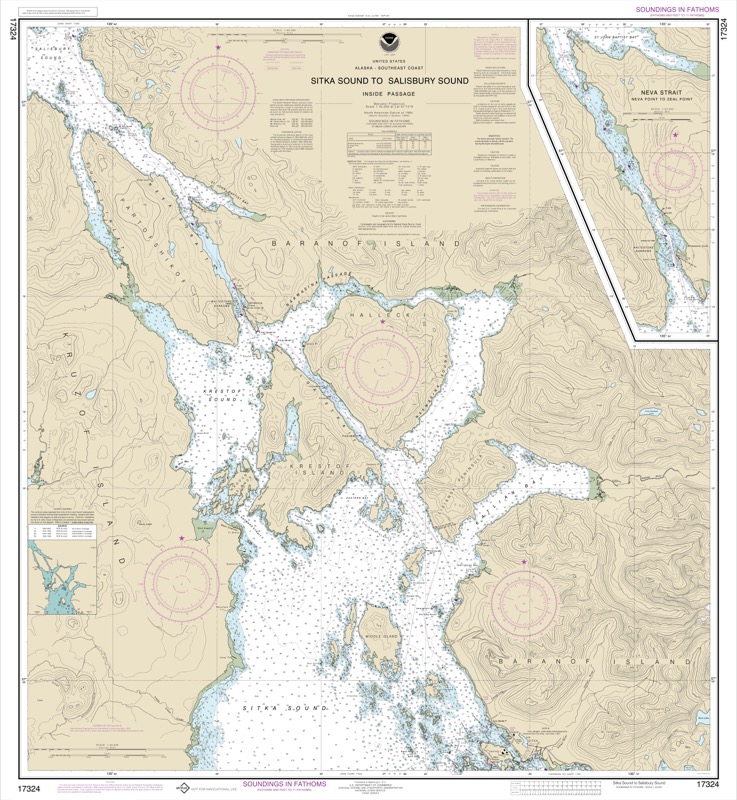 Sitka Sound to Salisbury Sound, Inside Passage Neva Strait, Neva Point to Zeal Point - <i>Chart #17324</i>