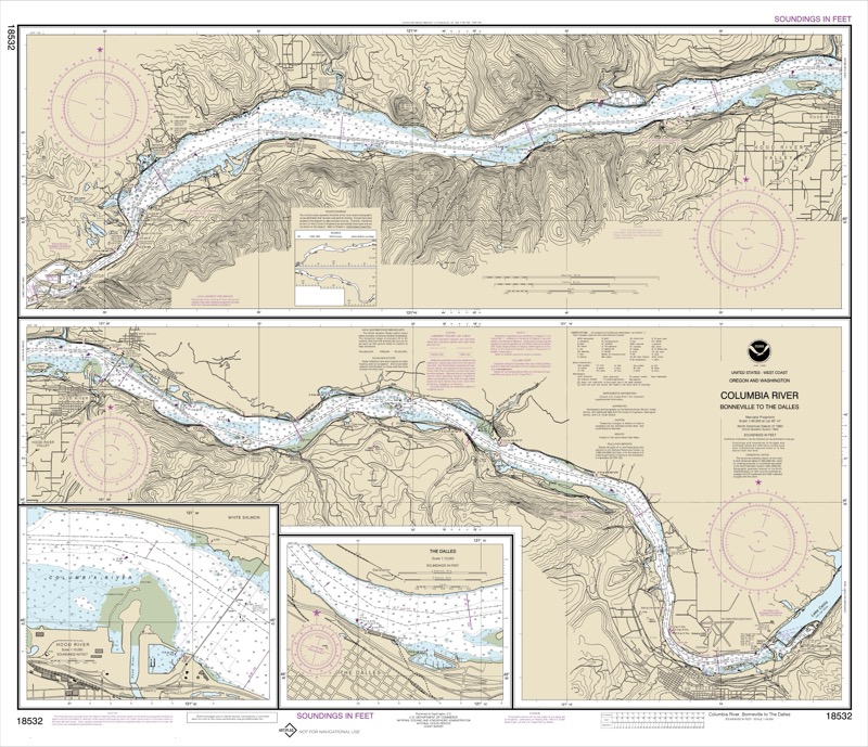 Columbia River Bonneville to the Dalles, The Dalles, Hood River - <i>Chart #18532</i>