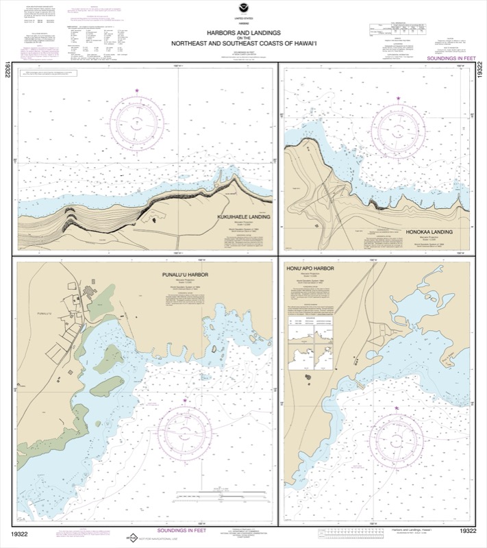 Harbors and Landings on the Northeast and Southeast Coasts of Hawai'i;Punalu'u Harbor;Honu'apo Bay;Honokaa Landing;Kukuihaele Landing - <i>Chart #19322</i>