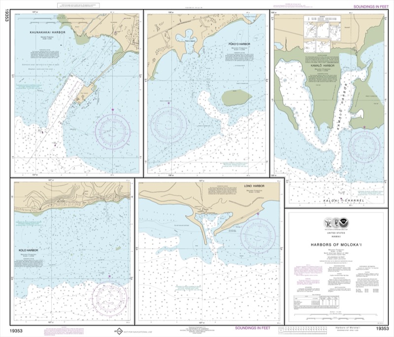 Harbors of Moloka'i Kaunakakai Harbor;Pukoo Harbor;Kamalo Harbor;Kolo Harbor;Lono Harbor - <i>Chart #19353</i>
